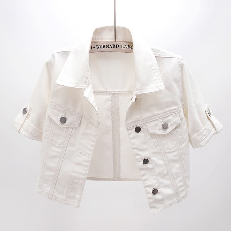 2025 Summer New Short Denim Jacket for Women, Cropped Thin Style, Small Cape Top, Cardigan Outerwear in White