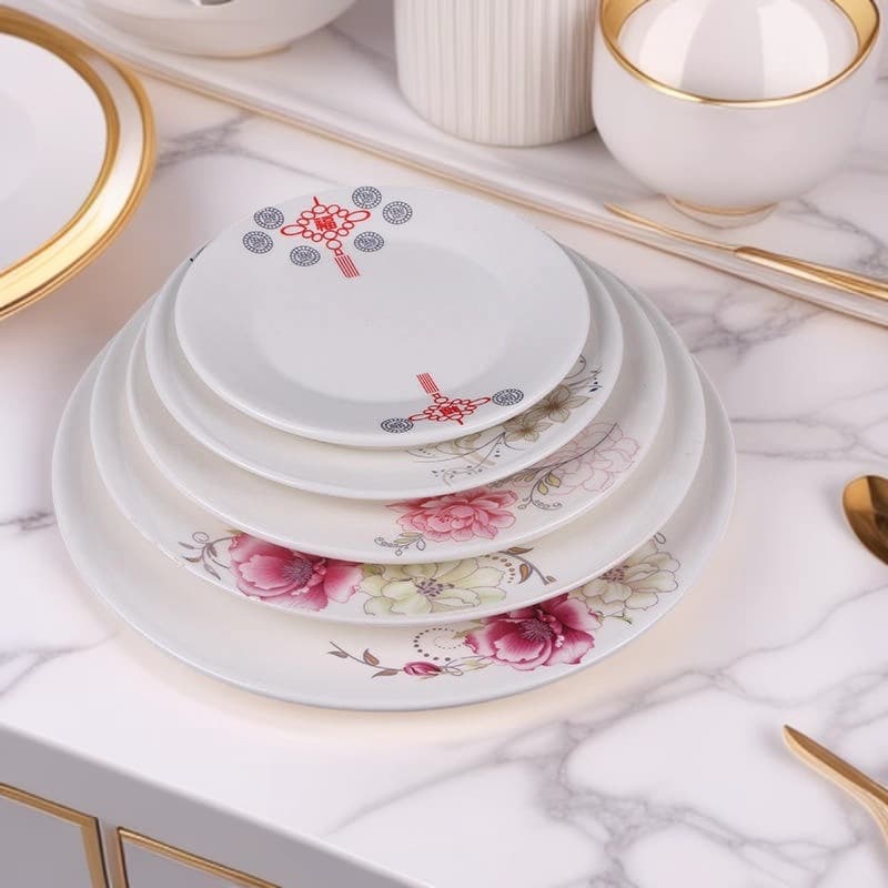 Factory Wholesale Ceramic Plates with Decals, Matching 6/7/8 Soup and 18-Piece Dinner Set, Daily Household Flat Plates, Microwave Safe
