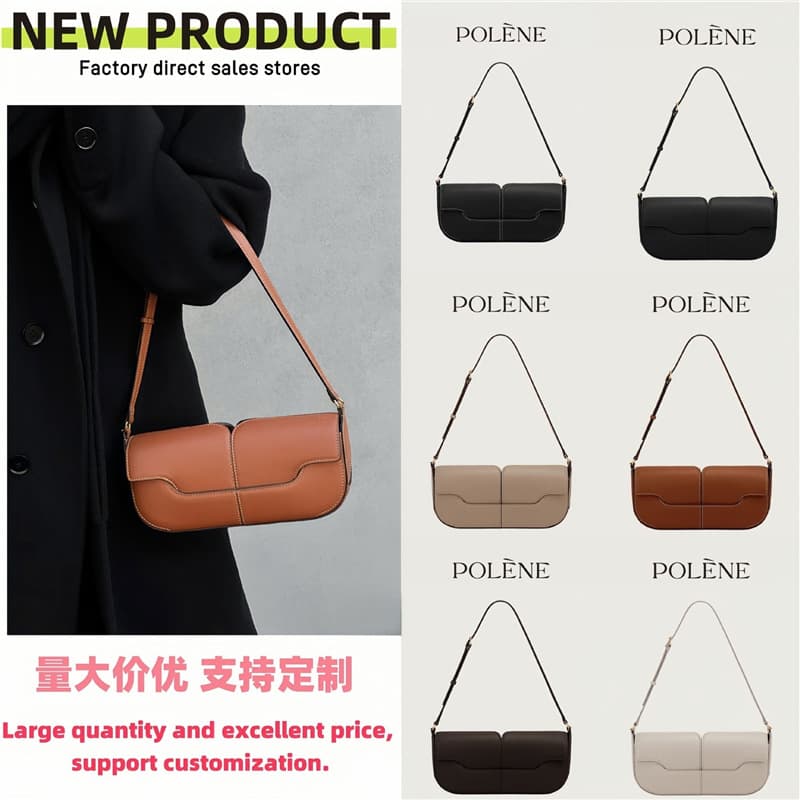 Cross-border Polene Baguette Bag Cowhide Leather Handheld Shoulder Bag New Osmo Fashion Handbag Small Square Bag