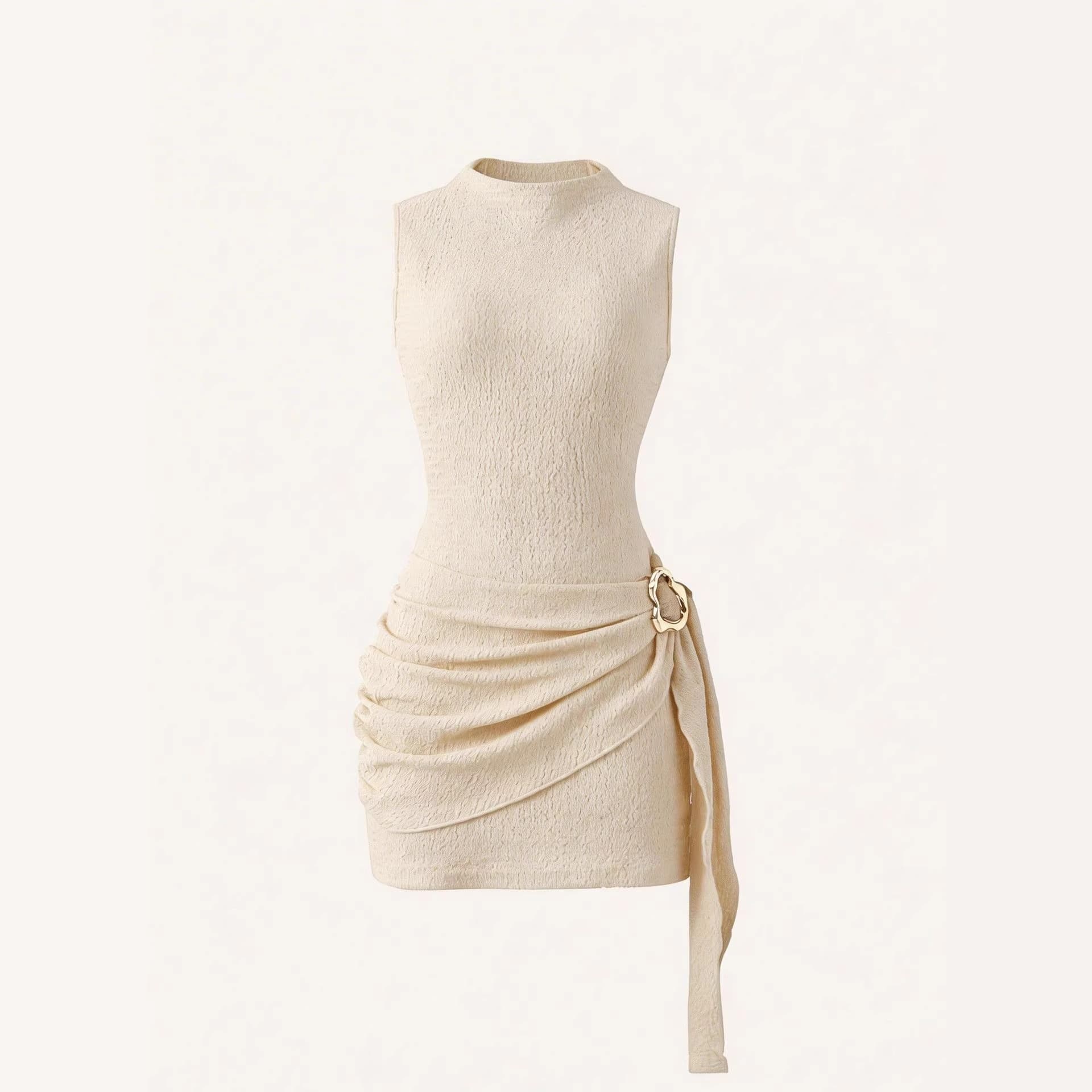 EU-US Amazon Cross-Border 2026 Spring/Summer New Fashion Solid Color Slim Fit Metal Button Bodycon Dress