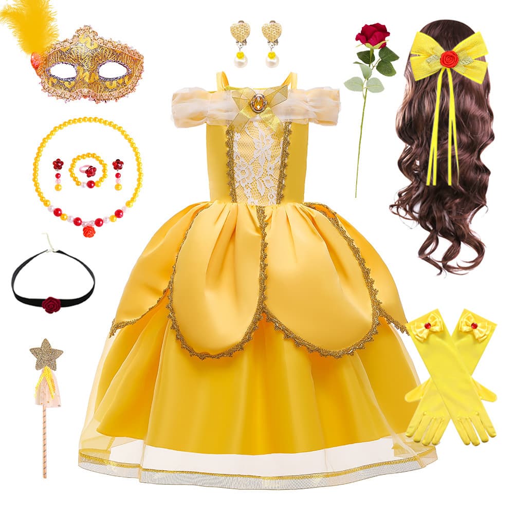 2024 Beauty and the Beast New Belle Princess Dress Girls Holiday Party Gown Children's Tutu Dress