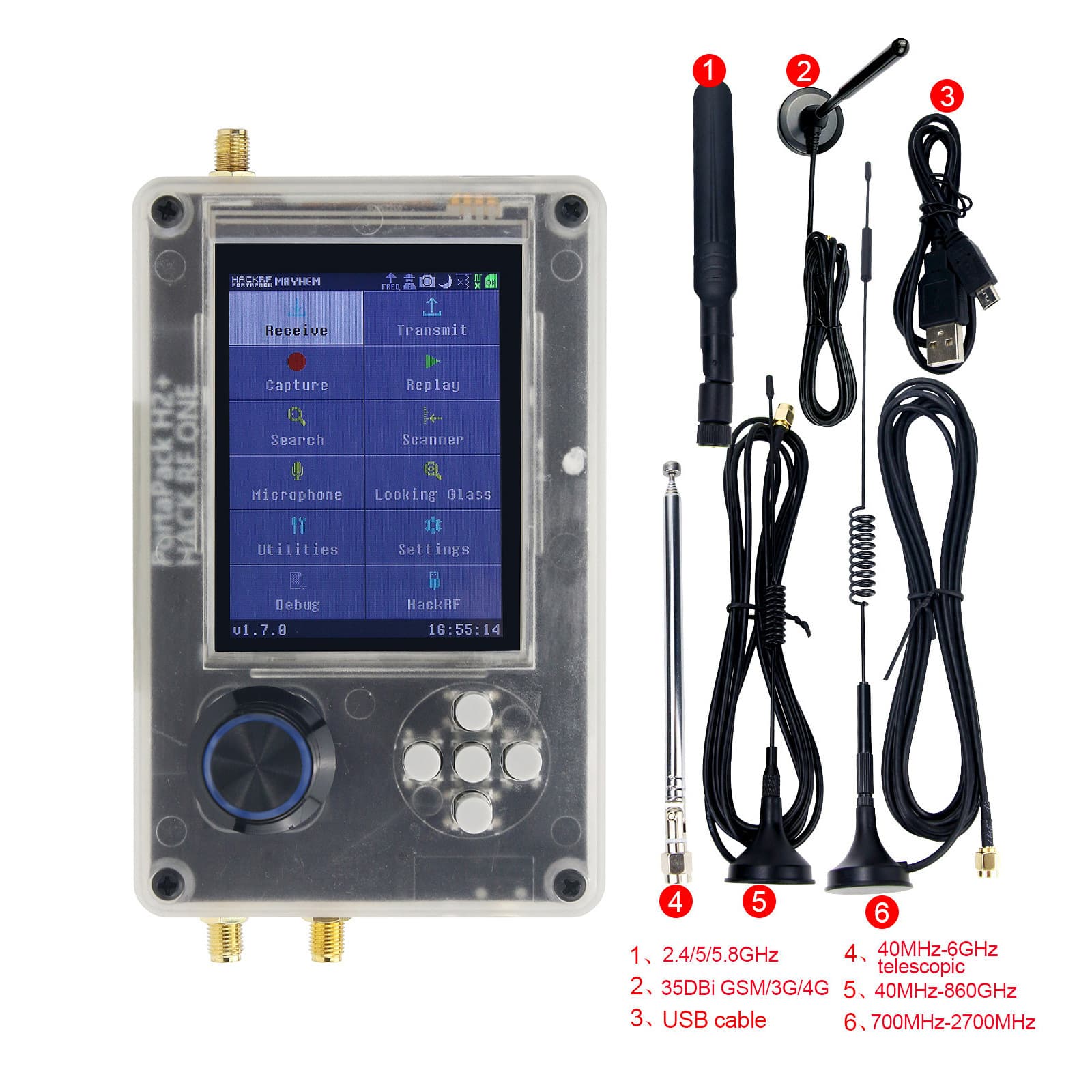 Cross-border hackrf one R9+3.2 Inch portapack H2 radio receiver assembly kit