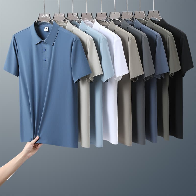 High quality ice silk POLO shirt men's short-sleeved business casual seamless breathable cool large size lapel polo shirt summer