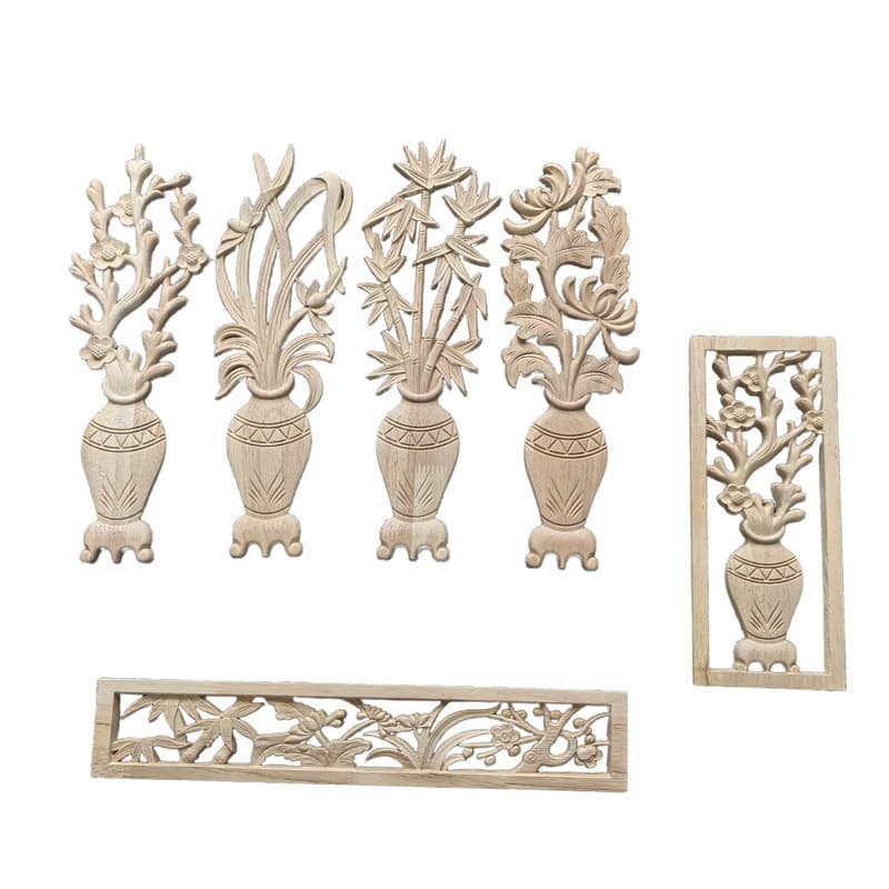 Dongyang Wood Carving Chinese Style Plum, Orchid, Bamboo, and Chrysanthemum Four Seasons Vessel Decorative Carved Wood Pieces - Four Gentlemen Motif