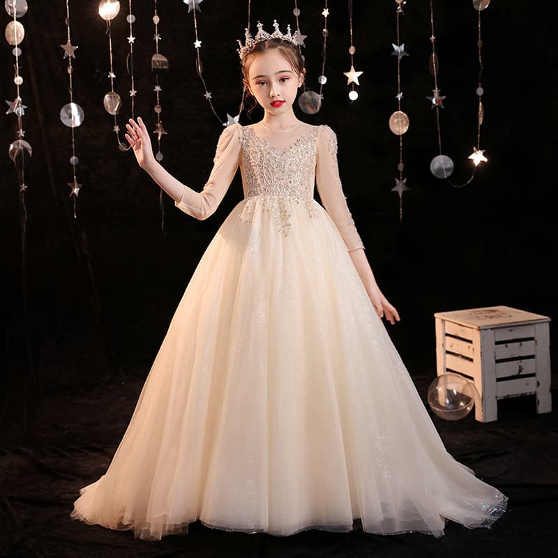 Children's Trailing Dress Flower Girl Princess Tutu Girls Host Fashion Piano Performance Costume Summer