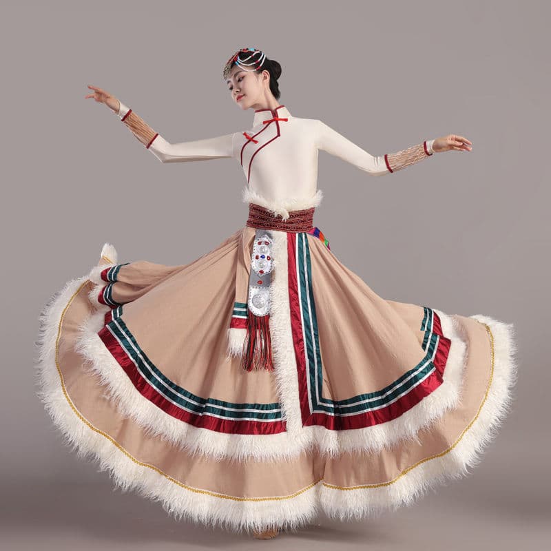 New Ethnic Costume Tibetan Dance Performance Dress Minority Mongolian Performance Dress Wide Swing Skirt Opening Dance Costume