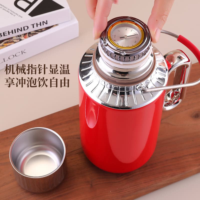 Temperature-sensitive teapot mechanical pointer large-capacity tea water separation teapot double-layer all-steel handle thermal kettle