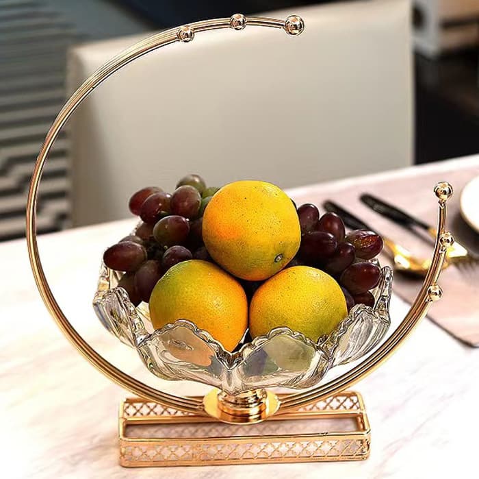 Cross-Border Wholesale European Metal and Glass Fruit Plate, Home Living Room Dry Fruit and Candy Jar, Light Luxury Snack Dish