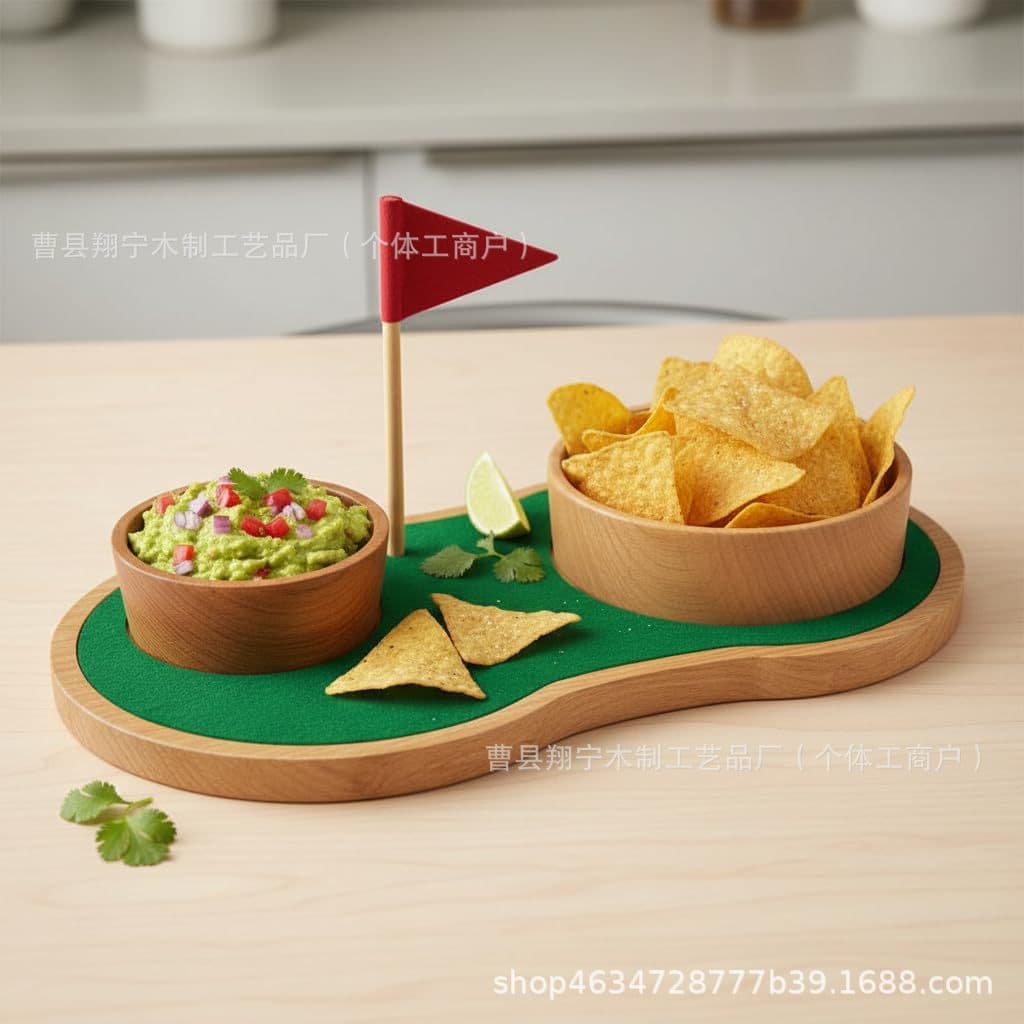 Wooden Snack Tray with Dipping Bowl Creative Snack Tray Dessert Cake Tray Desktop Snack Plate