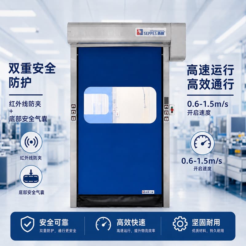 Cleanroom Rapid Door with Automatic Sensing, Dual-Door Interlock for Raw Material Buffer Room, Stainless Steel Frame, PVC Rapid Door