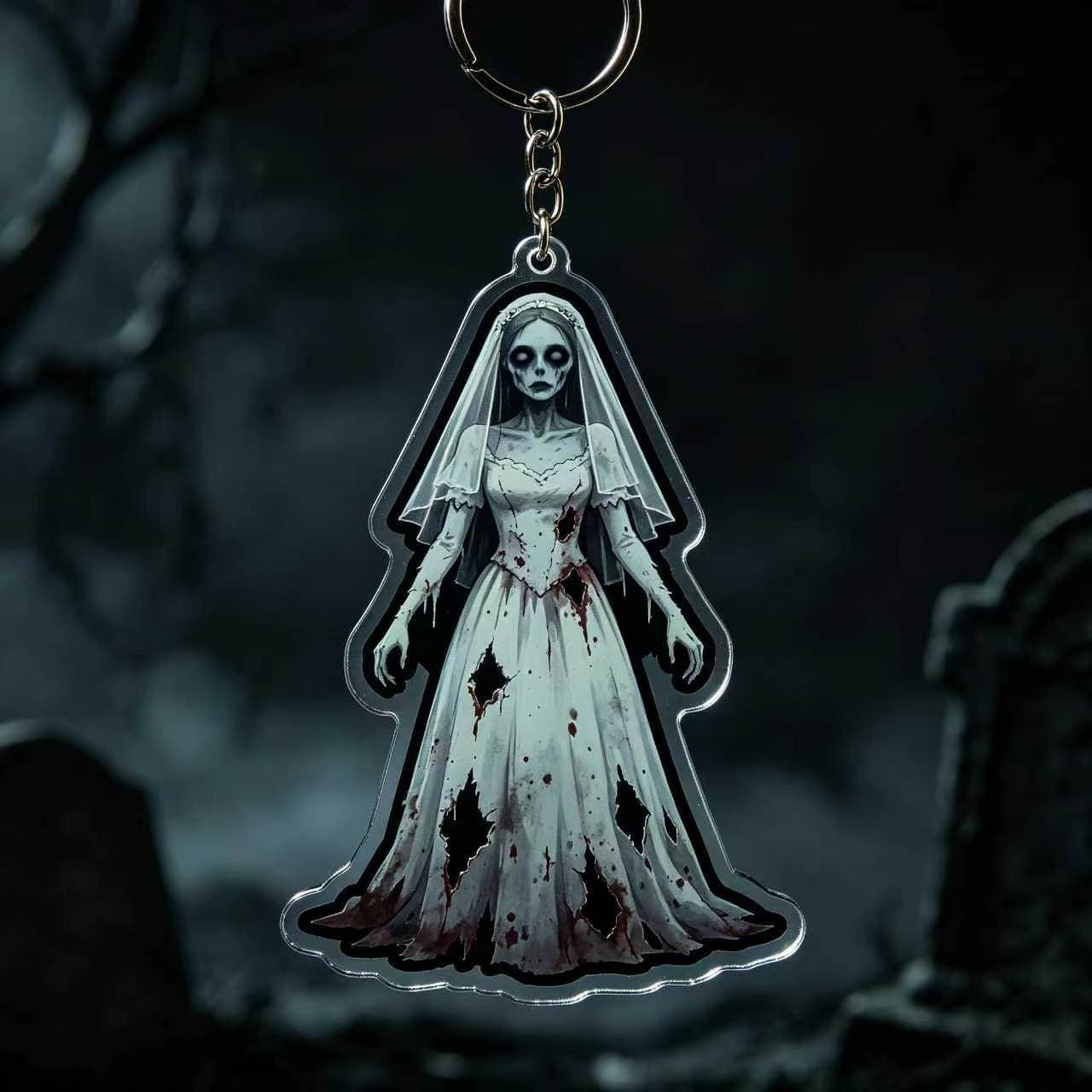 New Cross-border Trendy Dark Halloween Style Personalized Horror Acrylic Cartoon Keychain Bag Decoration Pendant