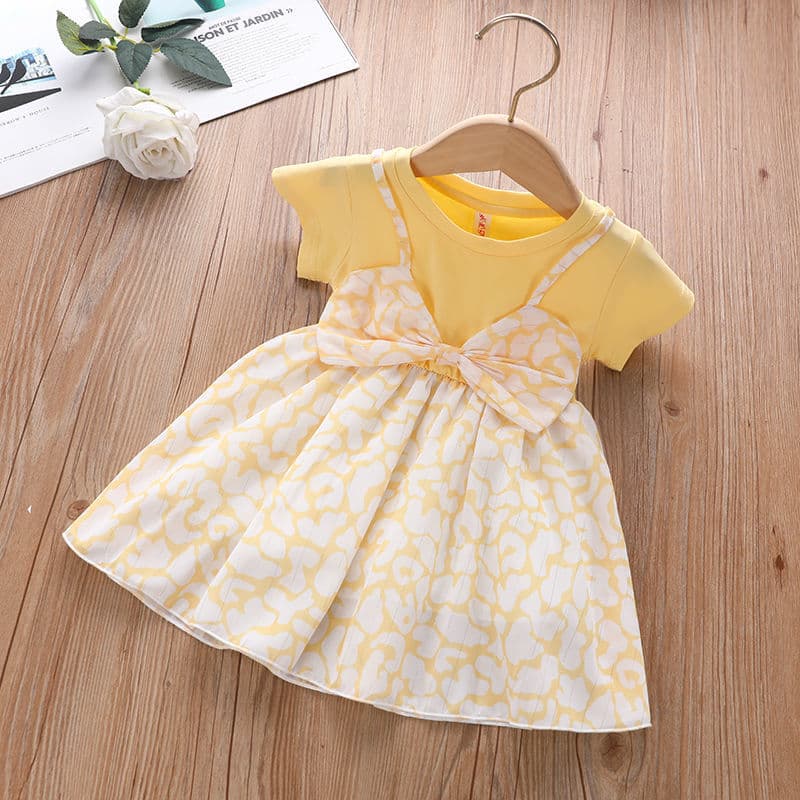 Free Shipping Baby Girl Summer Dress 2-Piece Korean Style Fake Layered Princess Dress for 3-Year-Old