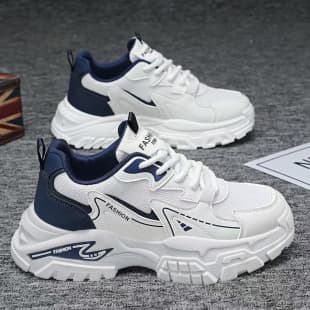 Men's Summer New Breathable Mesh Versatile Casual Sports Teen Running Thick Sole Heightening White Dad Shoes