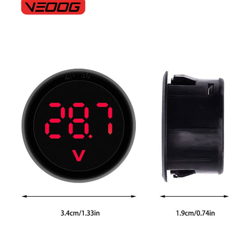Round DC Digital Voltmeter DC4-100V Two-Wire Digital LED Header 2-Wire Display Reverse Connection Protection High Voltage