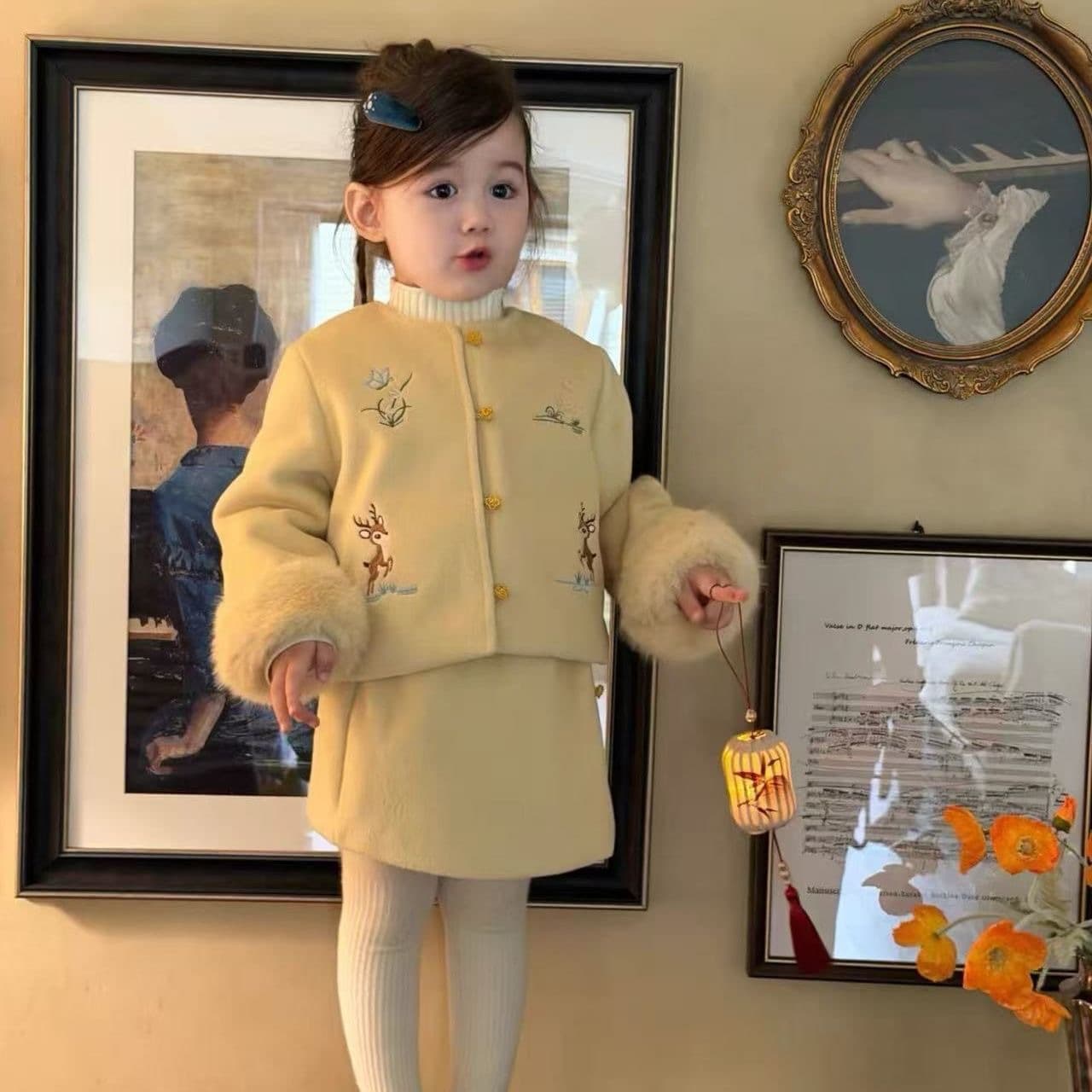 New Chinese style national style girls suit winter new 2025 children's fragrant woolen jacket two-piece set