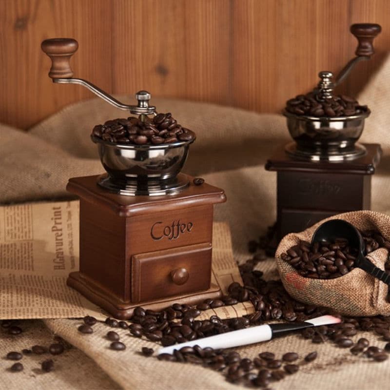 Vintage Classic Hand-Crank Solid Wood Coffee Grinder with Ceramic Core, Mini Coffee Bean Grinder