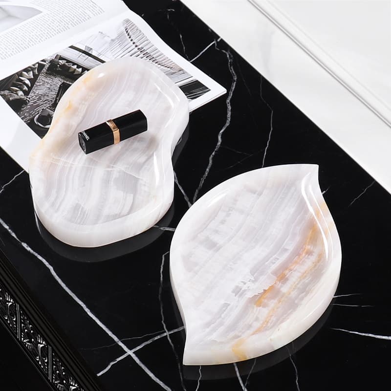 Natural marble tray for entry and entrance storage, scented candle holder, keys, jewelry, photo display, high-end ornaments