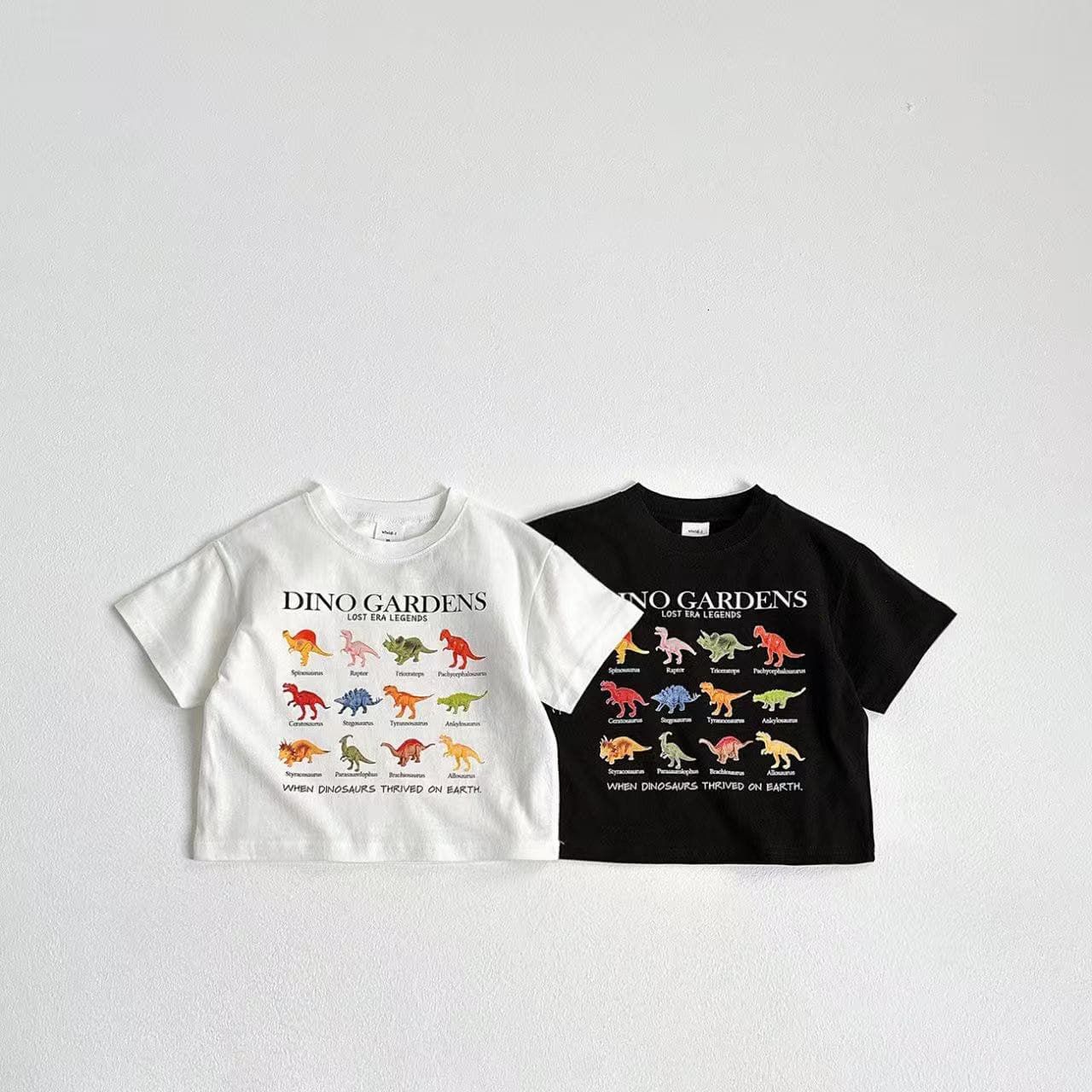 2025 Summer New Children's Foot Size Short Sleeve T-Shirt White T-Top Boys Casual Fashion Dinosaur Top