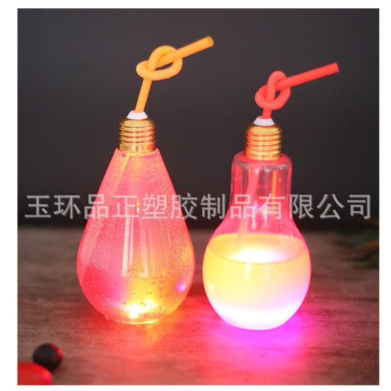 Creative 400ML PET Plastic Bottle Wide Mouth Light Bulb Bottle Glowing Bulb Bottle Juice Bottle Personalized Milk Tea Glowing Cup