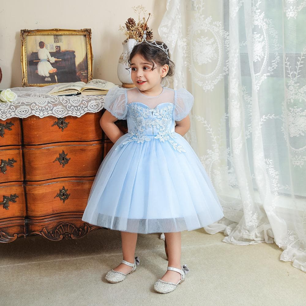 Girls Birthday Princess Dress Puffy Skirt with Bubble Sleeves Net Gown Children's Party Clothes Cute Fairy Tale Style Outfit