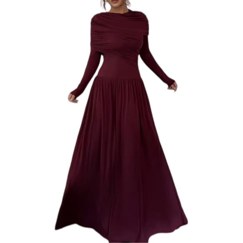 Retro fashion crimson dress tight slimming high waist shawl party banquet dress ladies business atmosphere