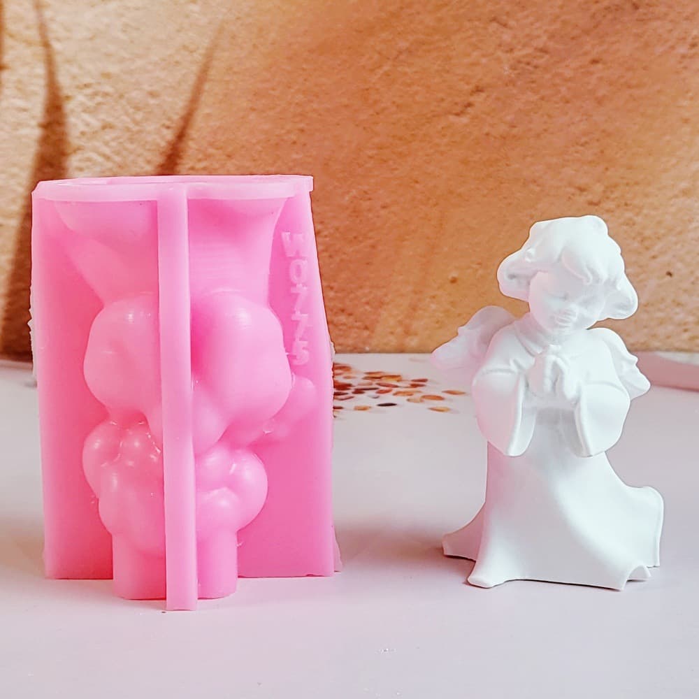 Praying little angel ornament candle plaster DIY plaster ornament candle holder silicone mold W0775