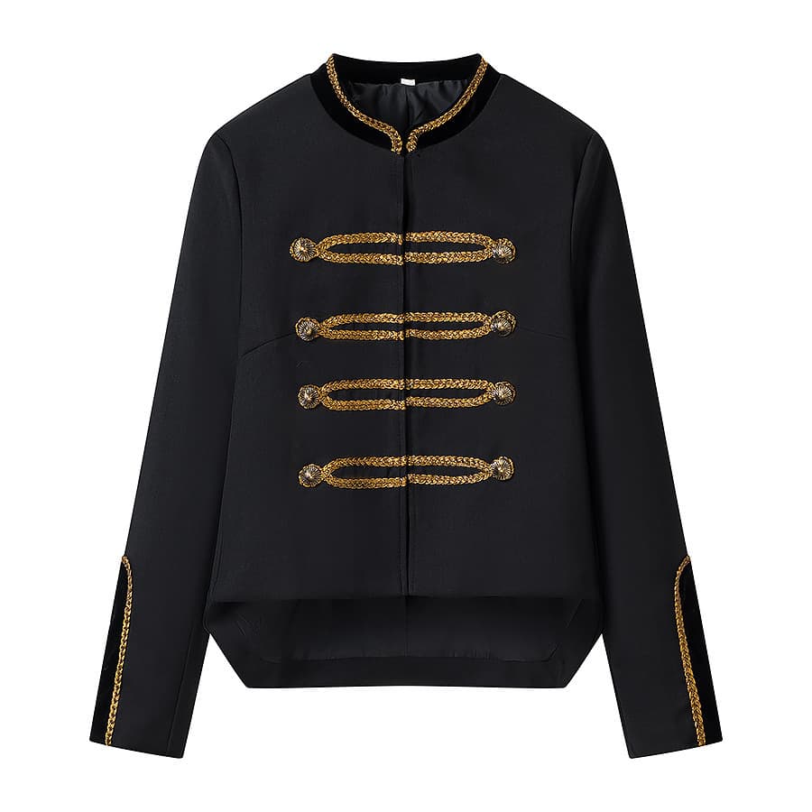 ZA Wholesale for Export, European and American Style Women's Fashion, Elegant Palace-Style Stand Collar Long Sleeve Button-Trimmed Short Jacket