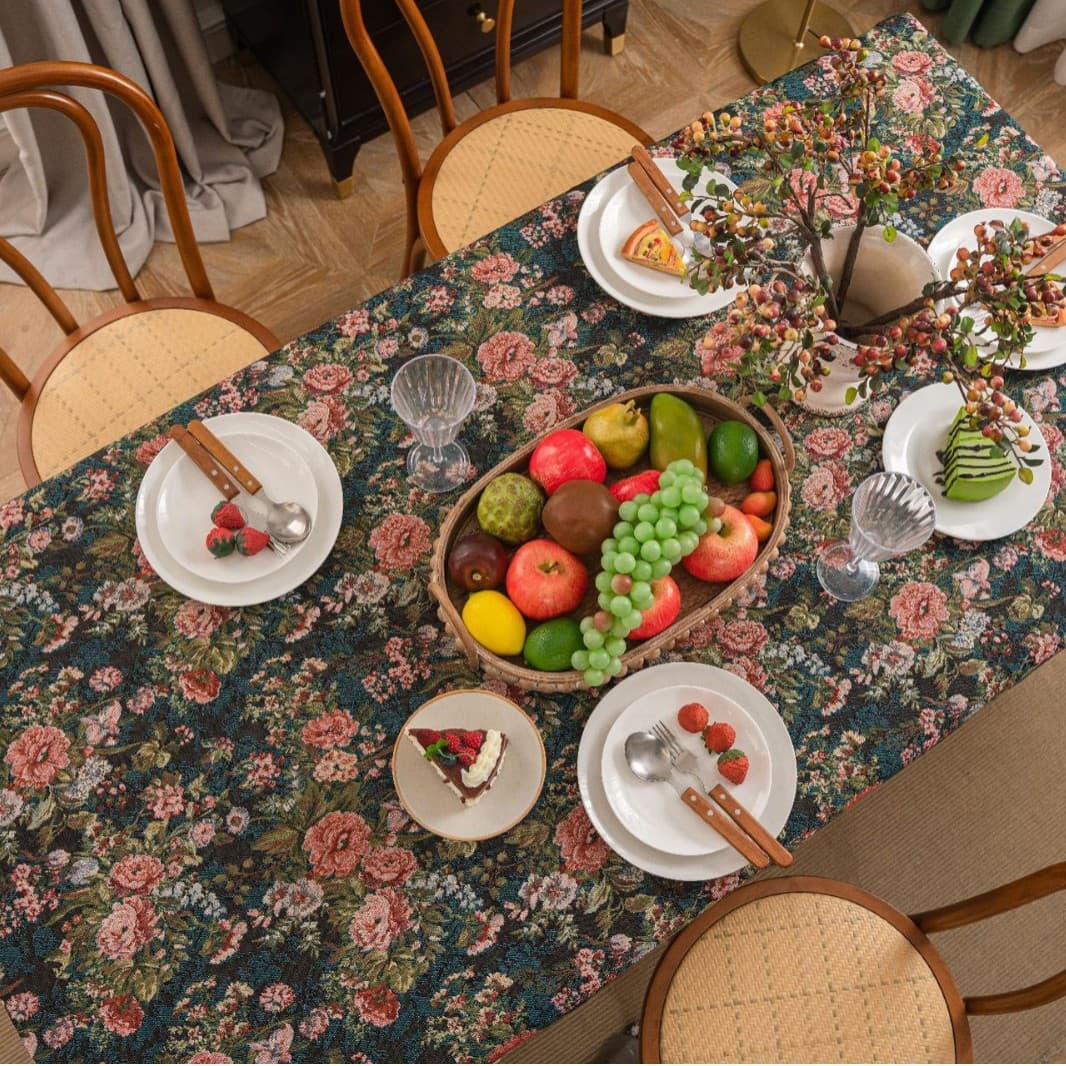 YMQY American Style Floral Embroidery Tablecloth Living Room Dining Table Cover Dustproof Rectangle Shape Home Decor Tablecloth