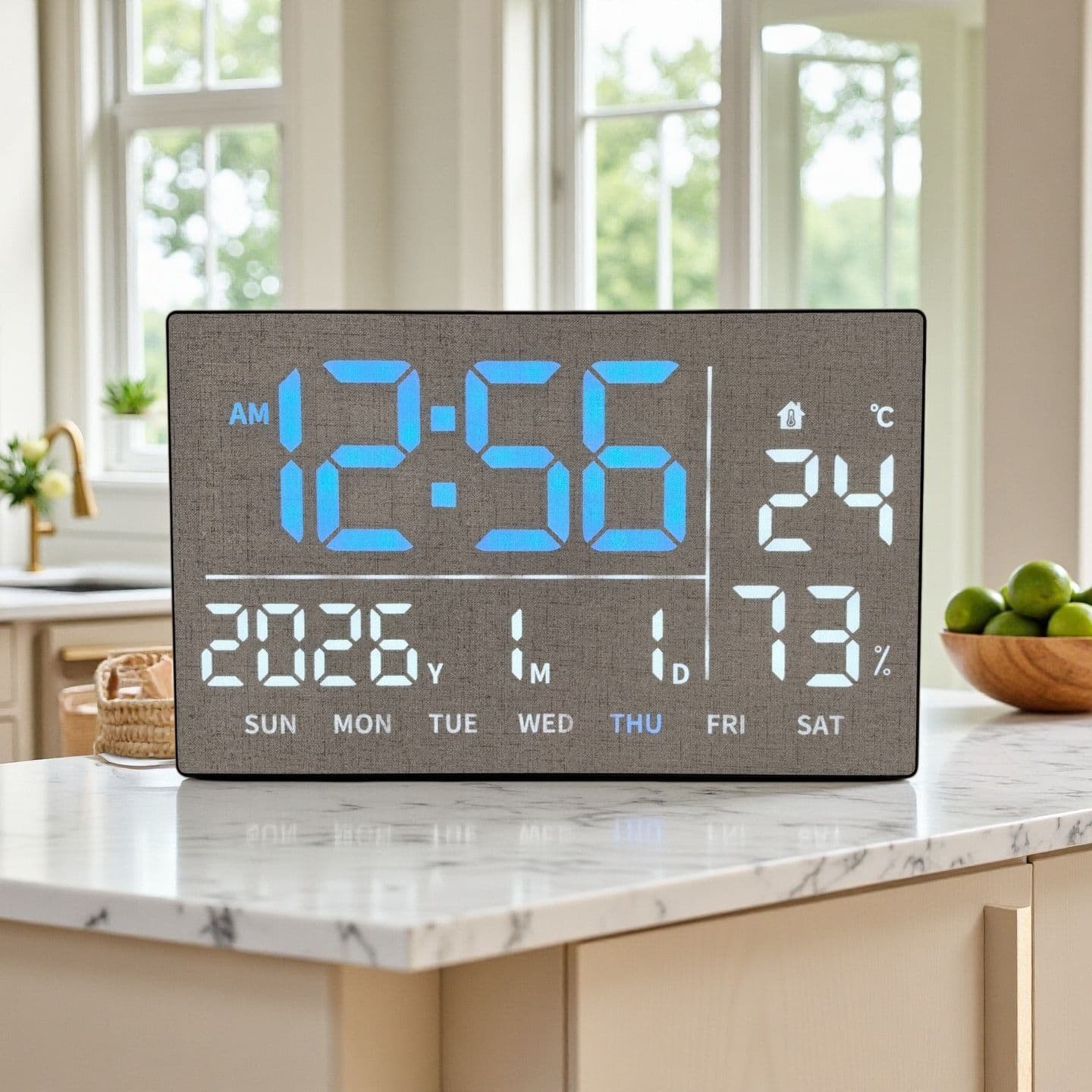 Electronic Clock Living Room Wall Clock Date Temperature Alarm Clock Same Screen Display Electronic Calendar Perpetual Calendar Electronic Humidity Clock