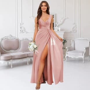 Cross-border European and American Evening Dress V-Neck Chiffon Bridesmaid Dress 2026 Sleeveless Slit Long Bridesmaid Dress for Women