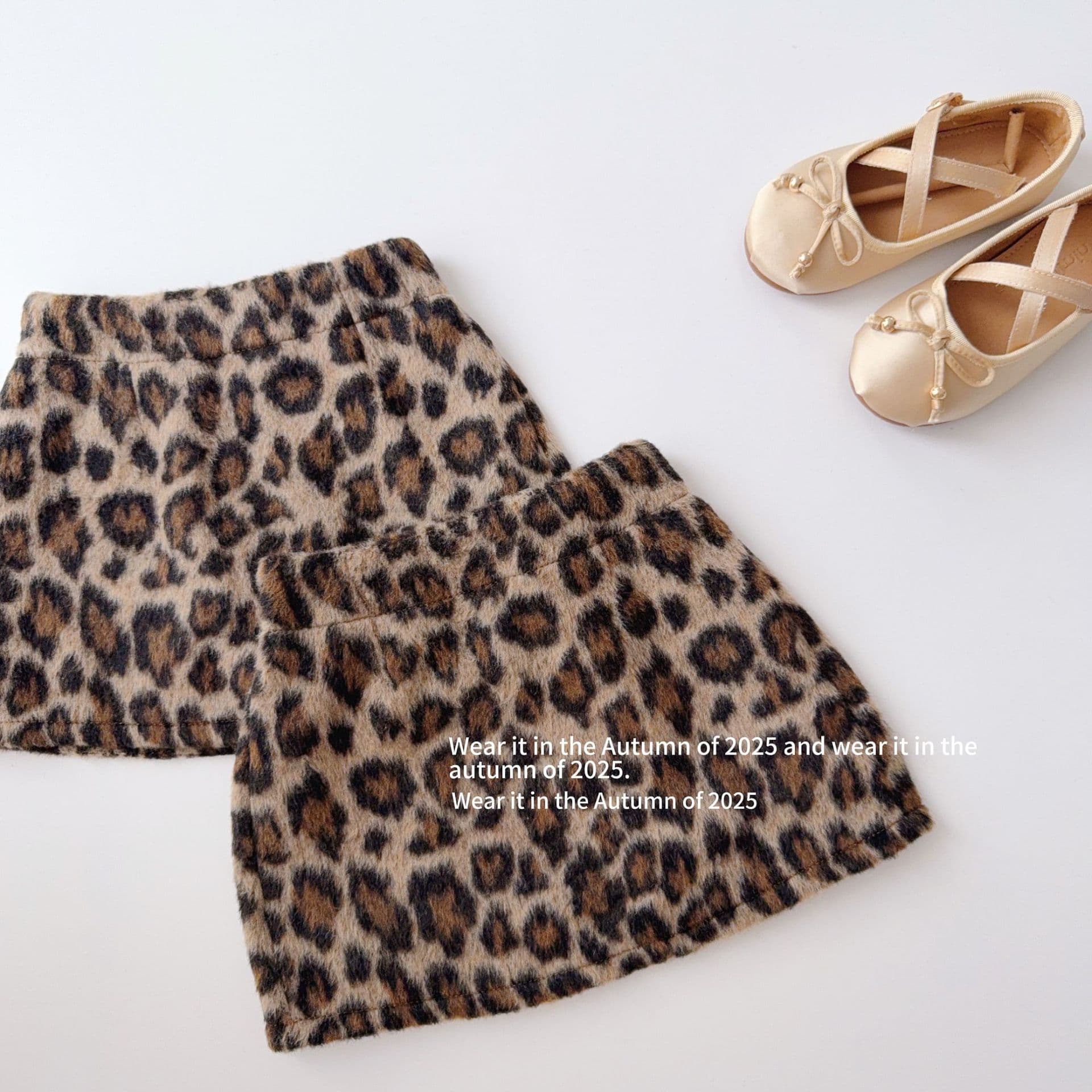 2025 Children's American Retro Leopard Print Woolen Midi Skirt A-line Skirt Girls' Autumn and Winter High-Waisted Sexy Woolen Mini Skirt