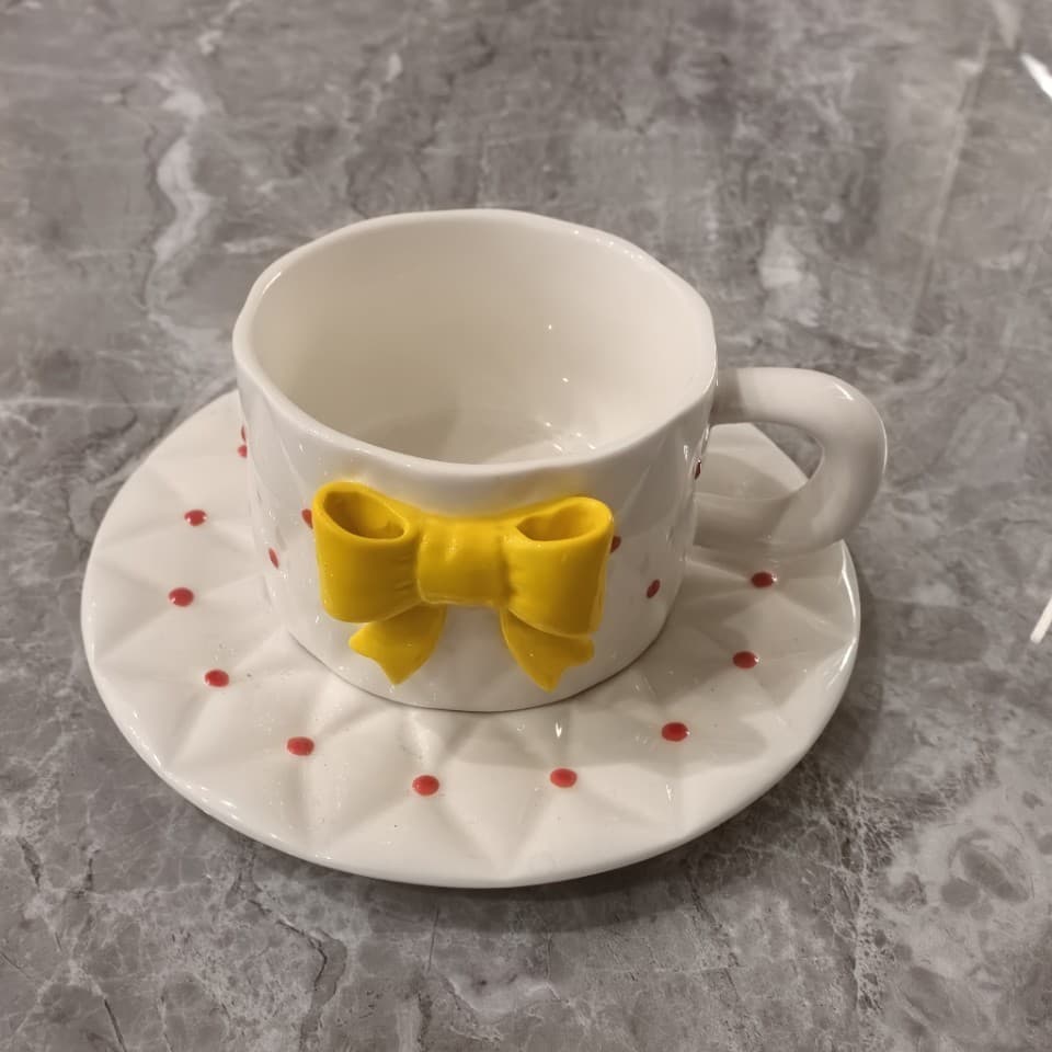 Coffee cup ins style mug couple pair cup bow ceramic girly heart afternoon tea cup and saucer set