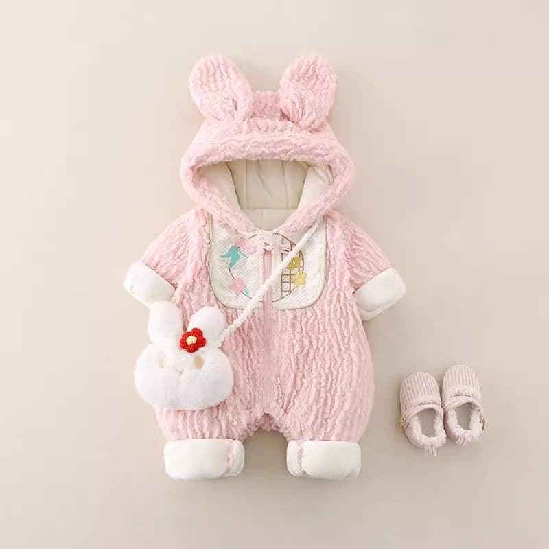 Baby Winter Jumpsuit for Girls Chinese Style Cotton Padded Coat Thickened Fleece Lined Outerwear for Outdoor