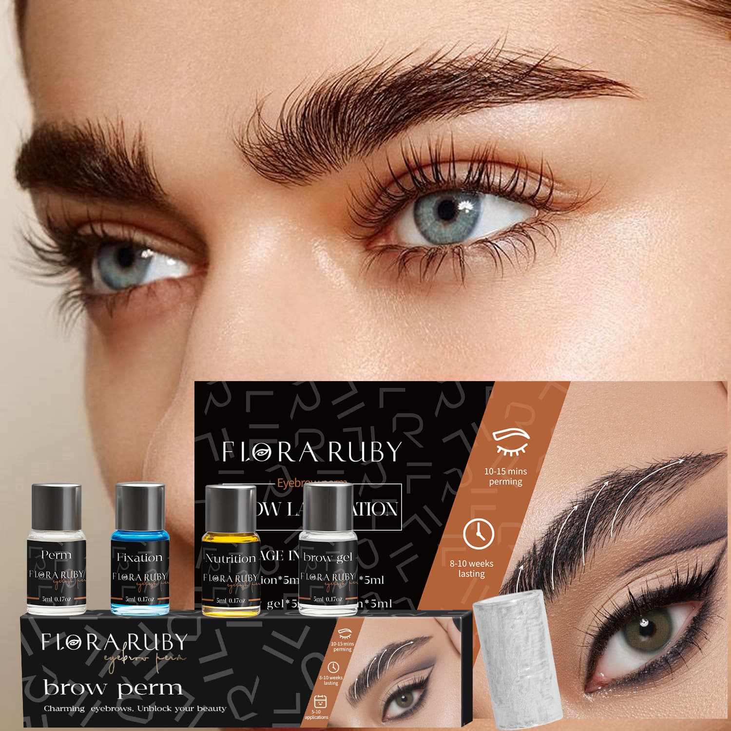 Flora Ruby Keratin Cold Perm Eyebrow Styling Set Long-lasting Fixing Wild Eyebrow Kit Professional Beauty Tools for Eyebrows