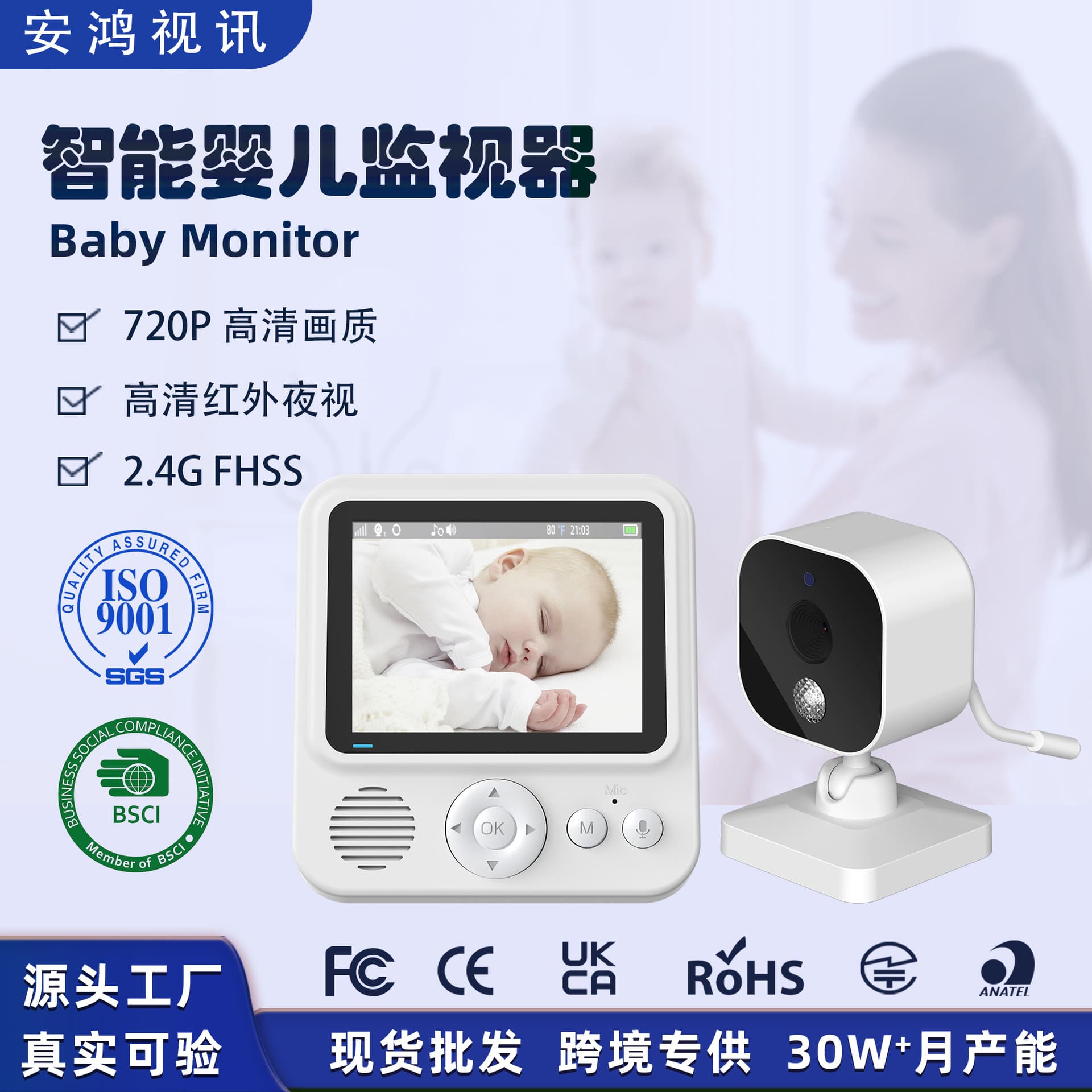 2.8" Cry Detection Baby Monitor with Night Vision, Music Playback, and Two-Way Intercom - Amazon Bestseller ABM900