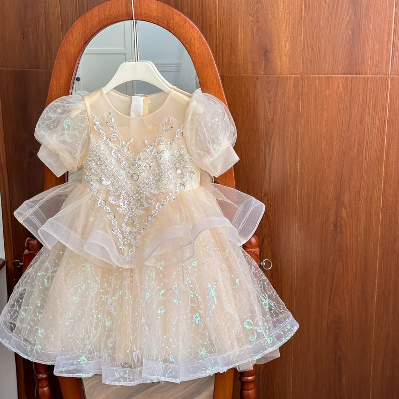 Girls Summer 2026 New Arrival Dress Gown Baby Birthday Princess Dress First Birthday Cake Dress
