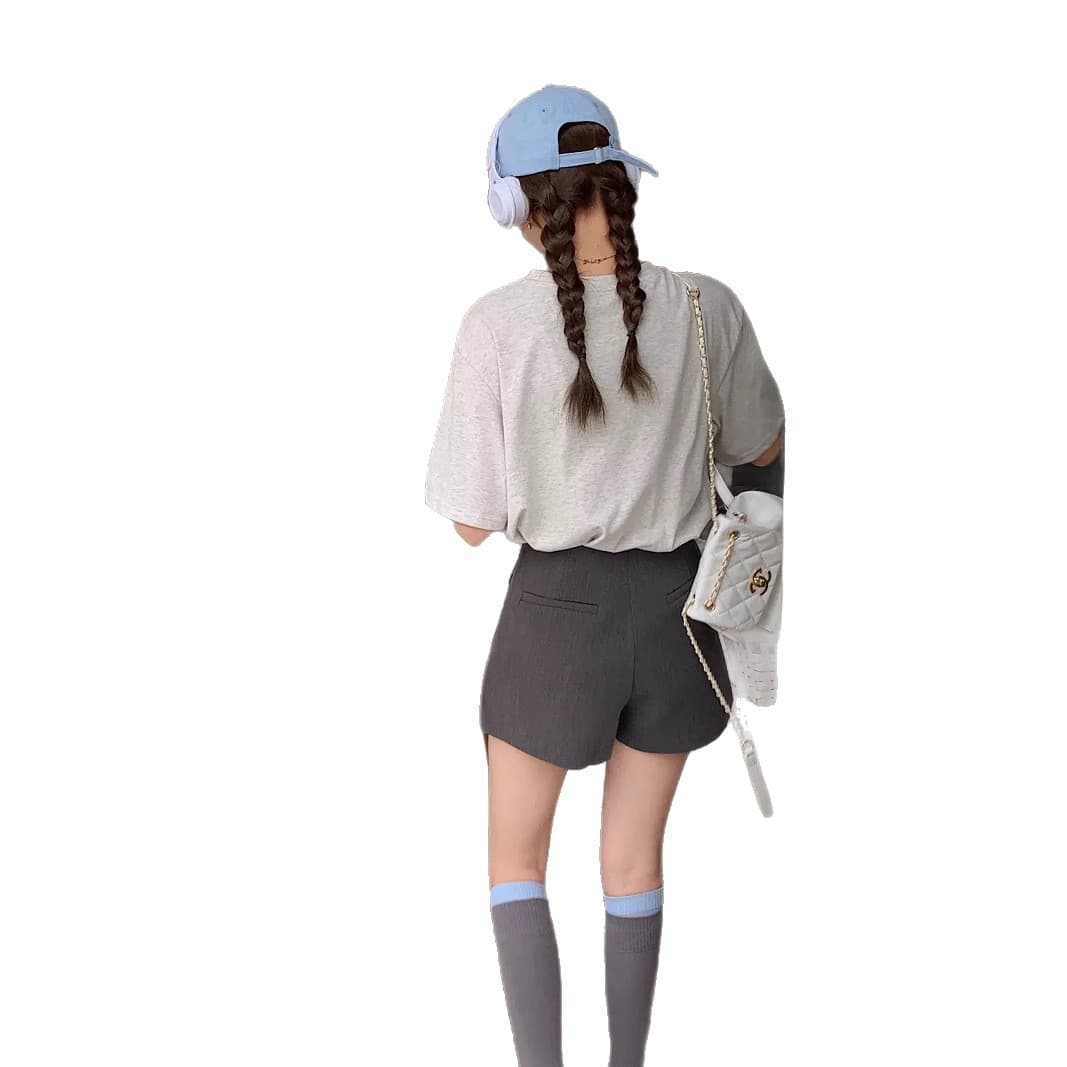 Irregular Design High-Waist Slimming Skirt Shorts for Women Spring Summer New Slimming Conceal Belly College Style Suit Shorts