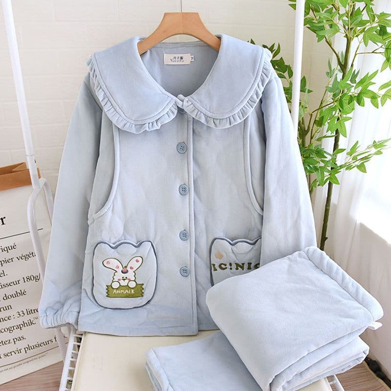 Maternity Pajamas for Winter, Three-Layer Cotton-Padded, Loose-Fitting, Large Size, Homewear, Warm Set