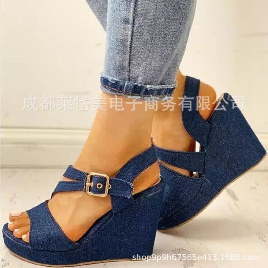 2020 Summer New Sandals Foreign Trade High Heels 40-43 Large Size Shoes Wedge Women's Shoes Open Toe Women's Shoes Summer
