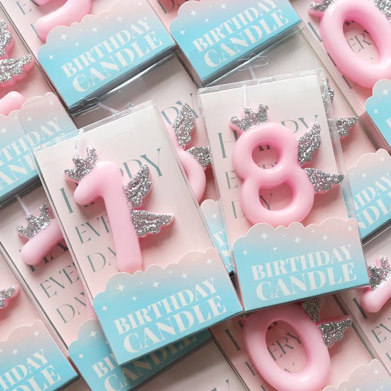 Pink Birthday Number Candle Crown Angel Wings Number Candle Party Children's Birthday Cake Candle