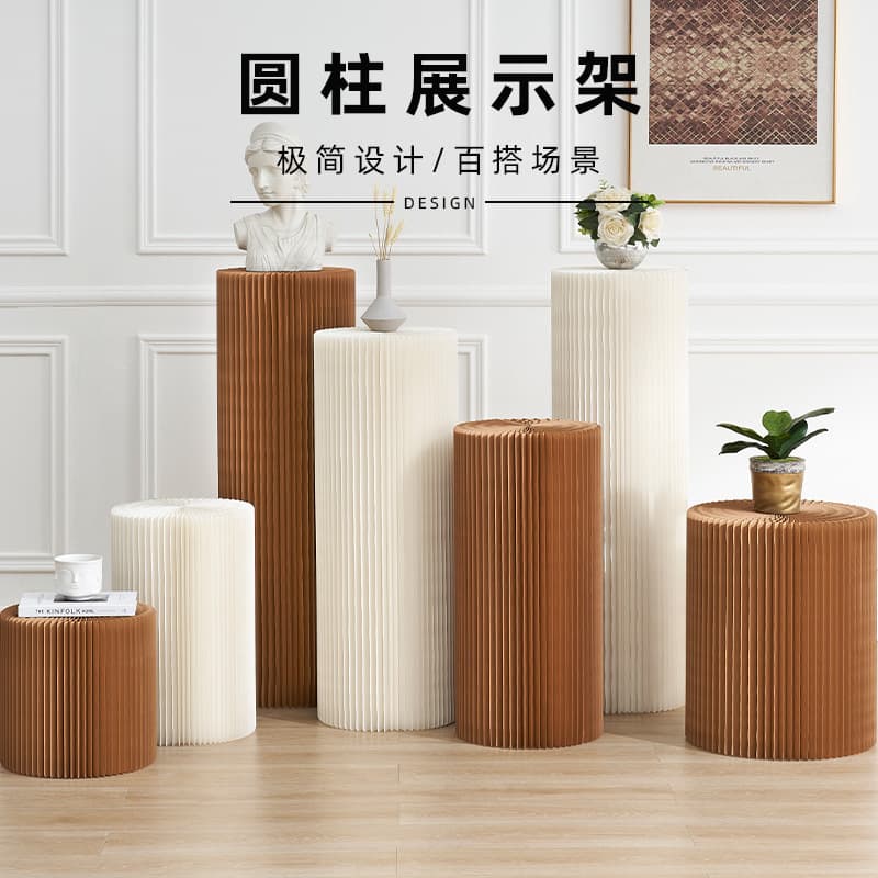 Wholesale Folding Round Cylindrical Display Stand, Exhibition Display, Store Decoration, Island Display Table