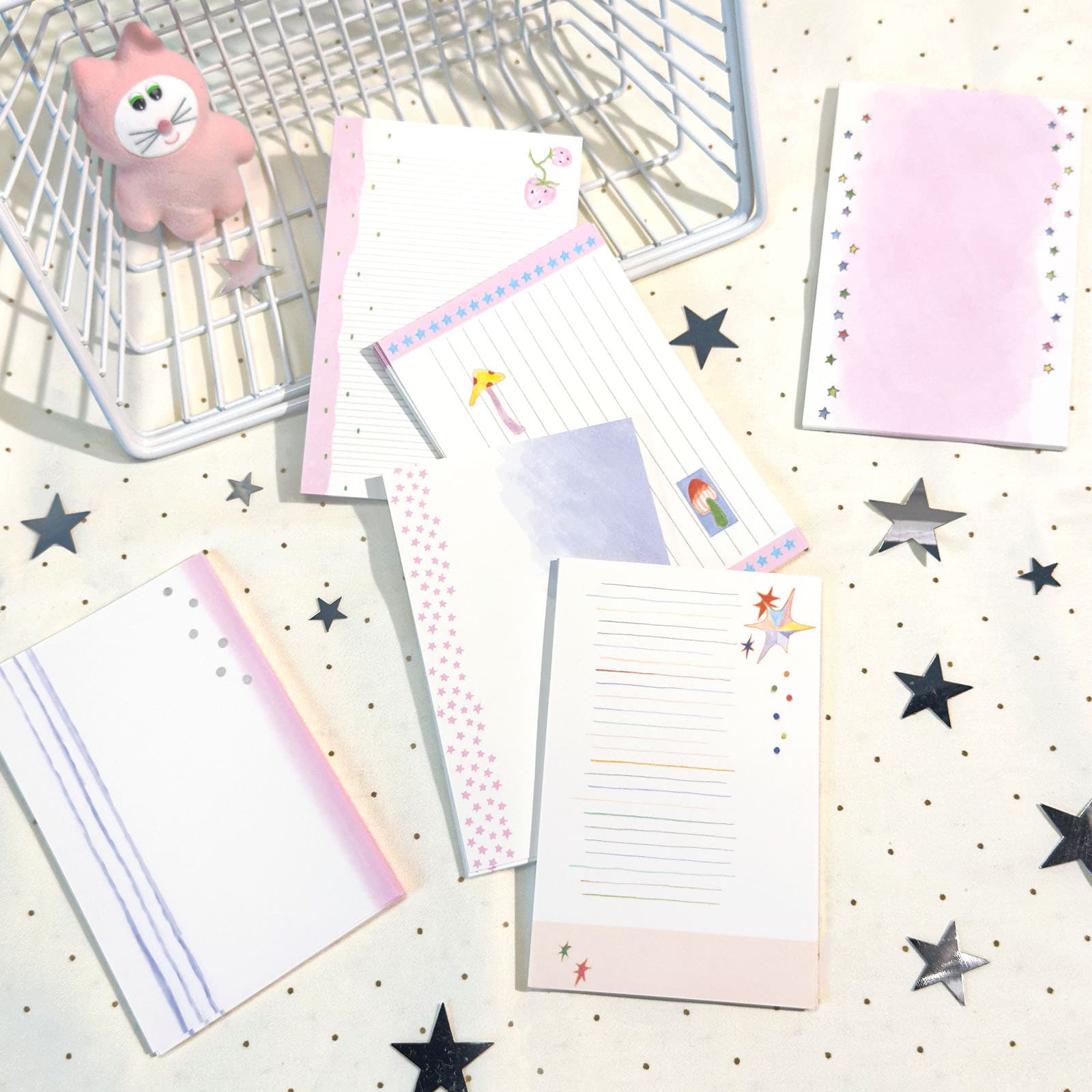 AGUGU Wishing Star M5 Inserts, Japanese Salt-style Hand-drawn Basic Ins Journal Collage Material Tear-off Sticky Notes