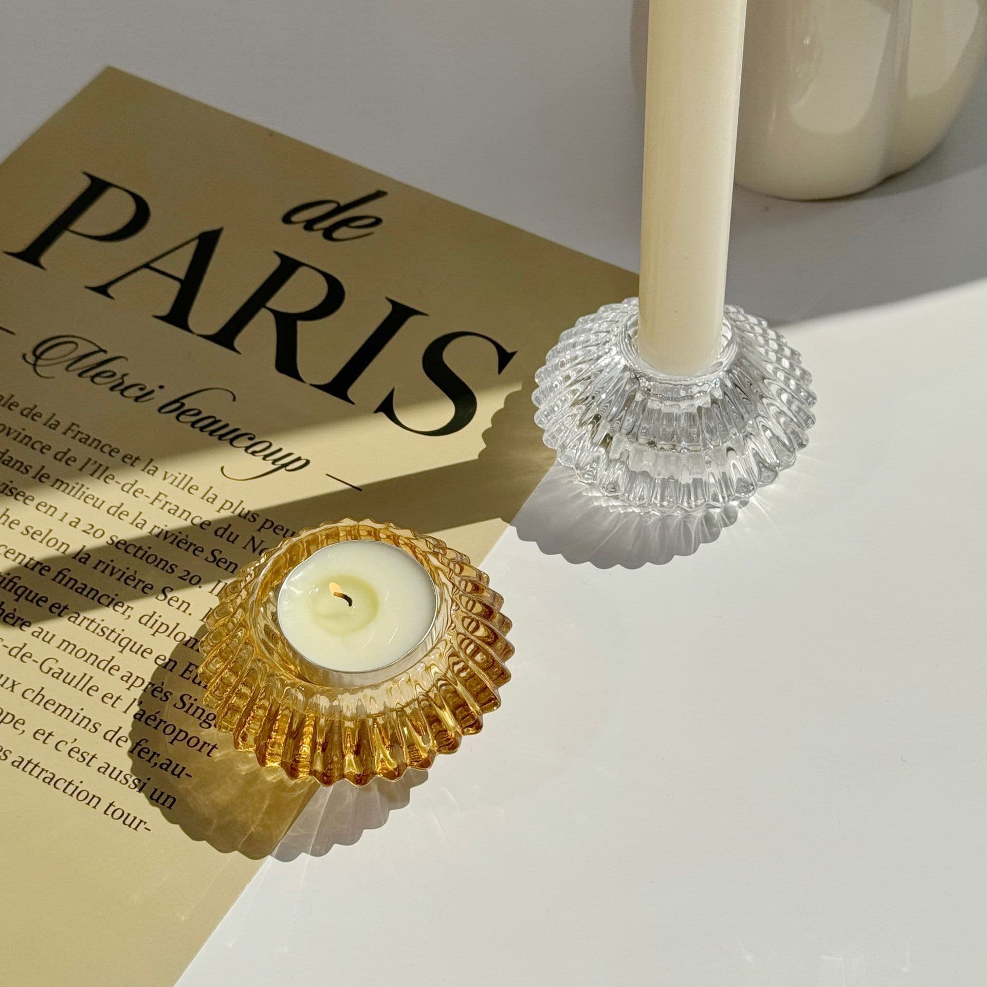 Nordic simple ins glass candle holder dual-purpose rod wax candle cup gear flying saucer candle holder aromatherapy candle holder wholesale