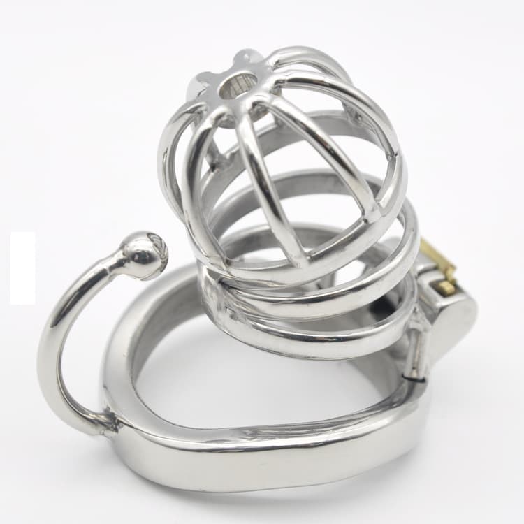 Male Chastity Lock Stainless Steel with Hook Ball Separator Cock Ring CB Cage SM Training Fetish Abstinence Bird Cage Auxiliary Strap C275