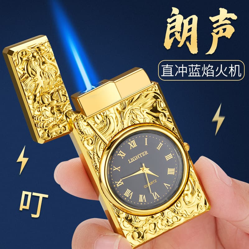 Creative Gift Watch Lighter Metal Direct-Fill Blue Flame Windproof 3D Embossed Loud Click Lighter Factory Wholesale