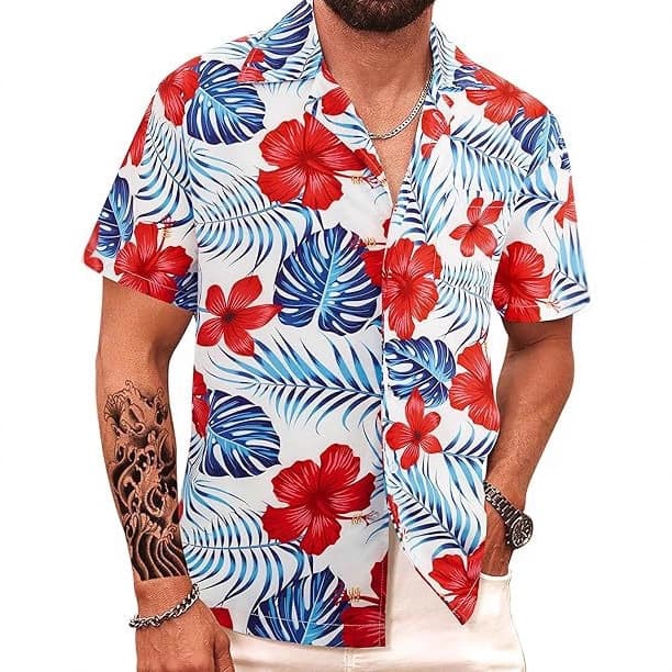 Men's Hawaiian Cuban collared flower shirt cross-border 3D hibiscus flower printed shirt AliExpress hot style beach shirt