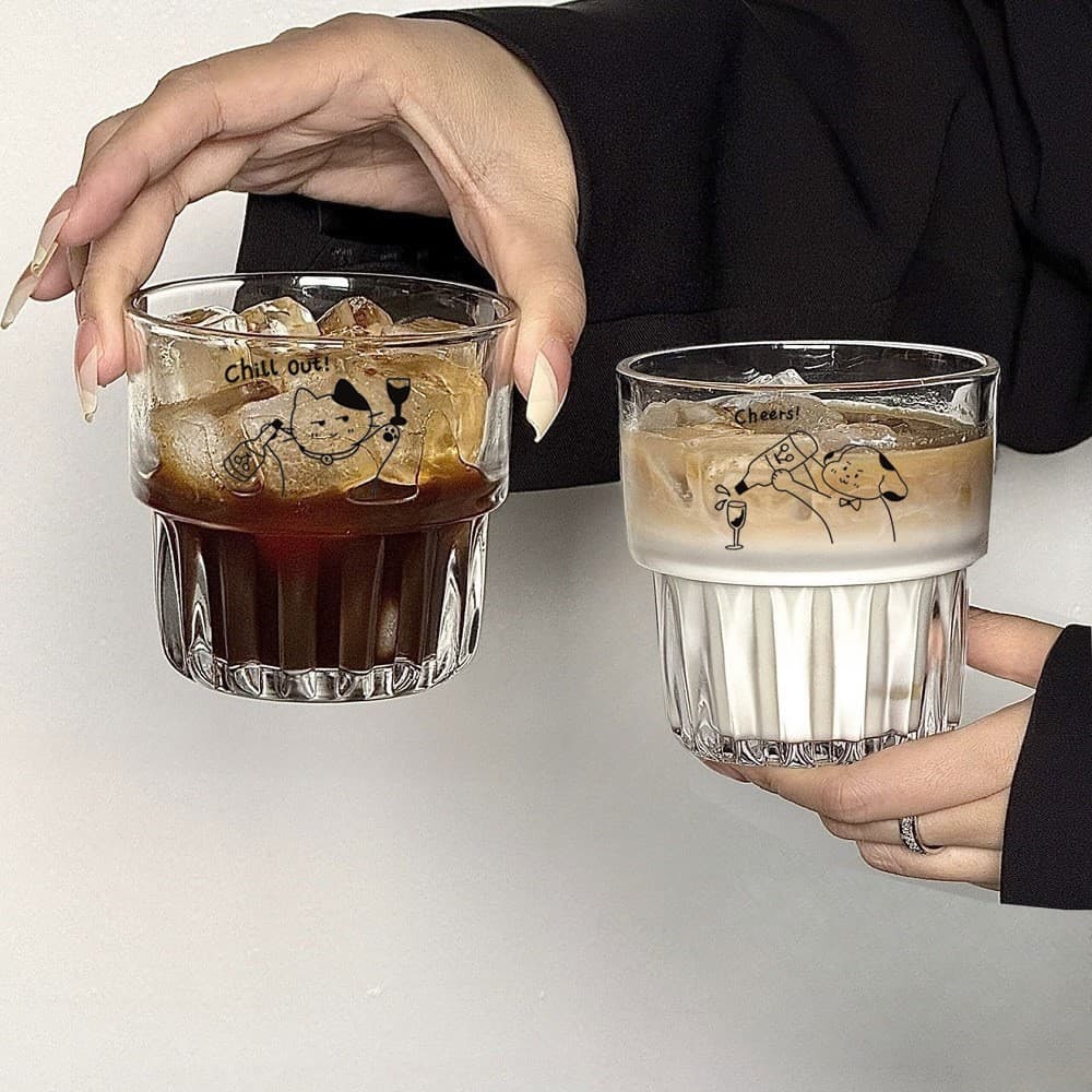 Ins style original cute puppy glass drinking water cup milk coffee breakfast oatmeal cup juice drink cup