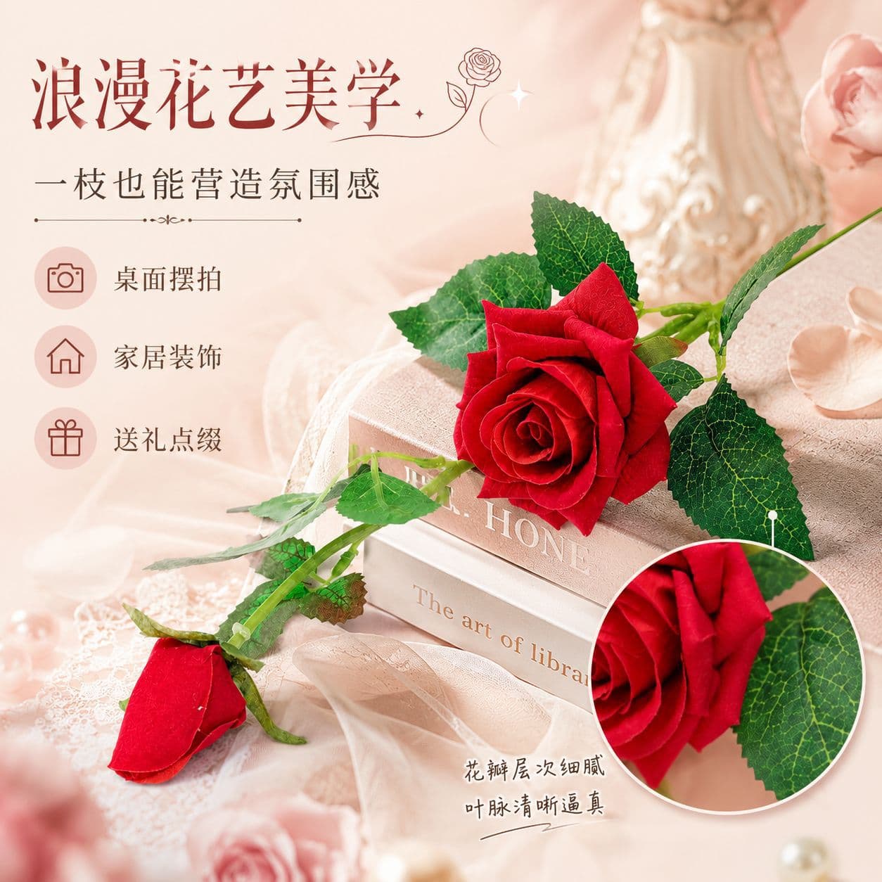 Artificial Velvet Rose Flowers Wedding Decoration Fake Flowers Cross-Border Realistic Rose Valentine's Day Artificial Flowers