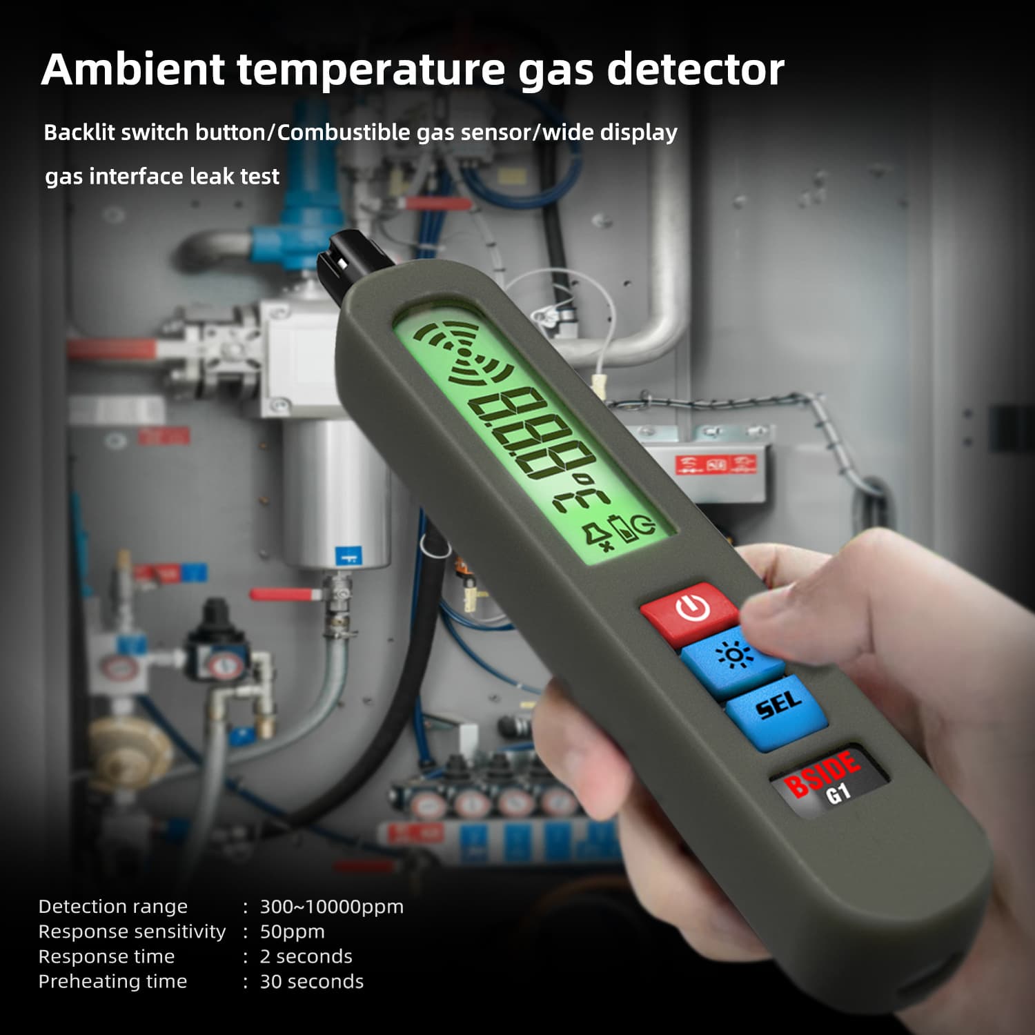 BSIDE G1 portable rechargeable combustible gas detector for natural gas leakage with thermometer