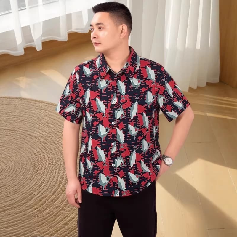 Summer men's short-sleeved shirts loose Hawaiian style ice-like quick-drying women's shirts casual tops cotton silk home clothes
